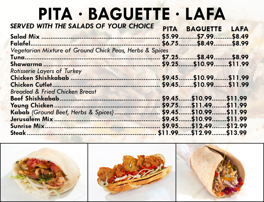 MENU « Sunrise Pita & Grill The Best Pita Sandwich in the USA!